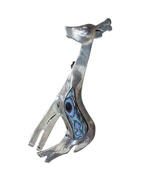Vintage Signed Taxco Mexico Sterling Silver & Abalone Giraffe Brooch Pin 2 grams